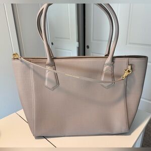 Dagne Dover Signature Taupe Tote with Gold Accents